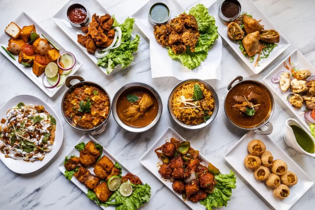 Assortiment de plats indiens reflétant la richesse culinaire mais aussi la vigilance face aux perturbateurs endocriniens dans l’alimentation.